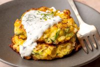 Crispy Corn and Zucchini Fritters with Herbed Yogurt Sauce