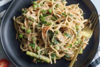 Creamy Vegan Pasta Primavera Recipe with Roasted Vegetables