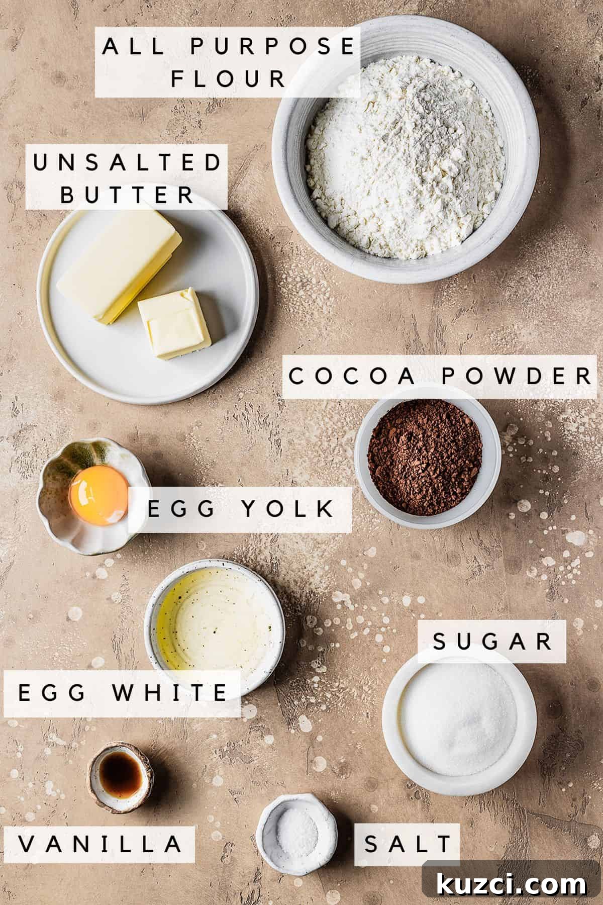 Ingredients for chocolate tart dough.