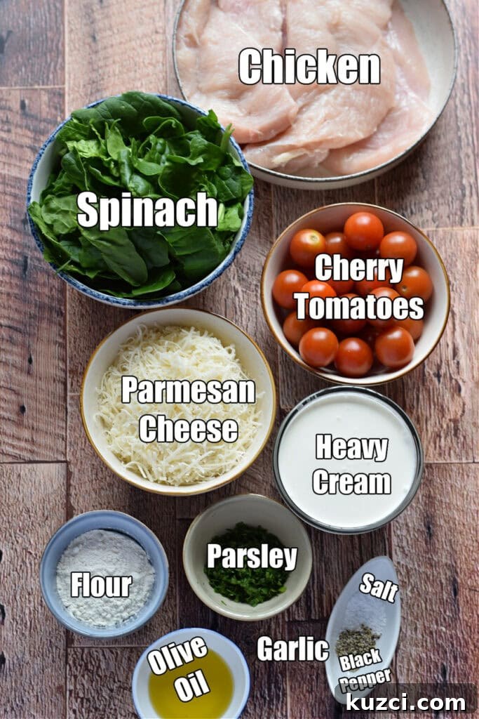 Skillet Chicken with Tomatoes and Spinach Recipe 5 Ingredients to make tomato spinach chicken.