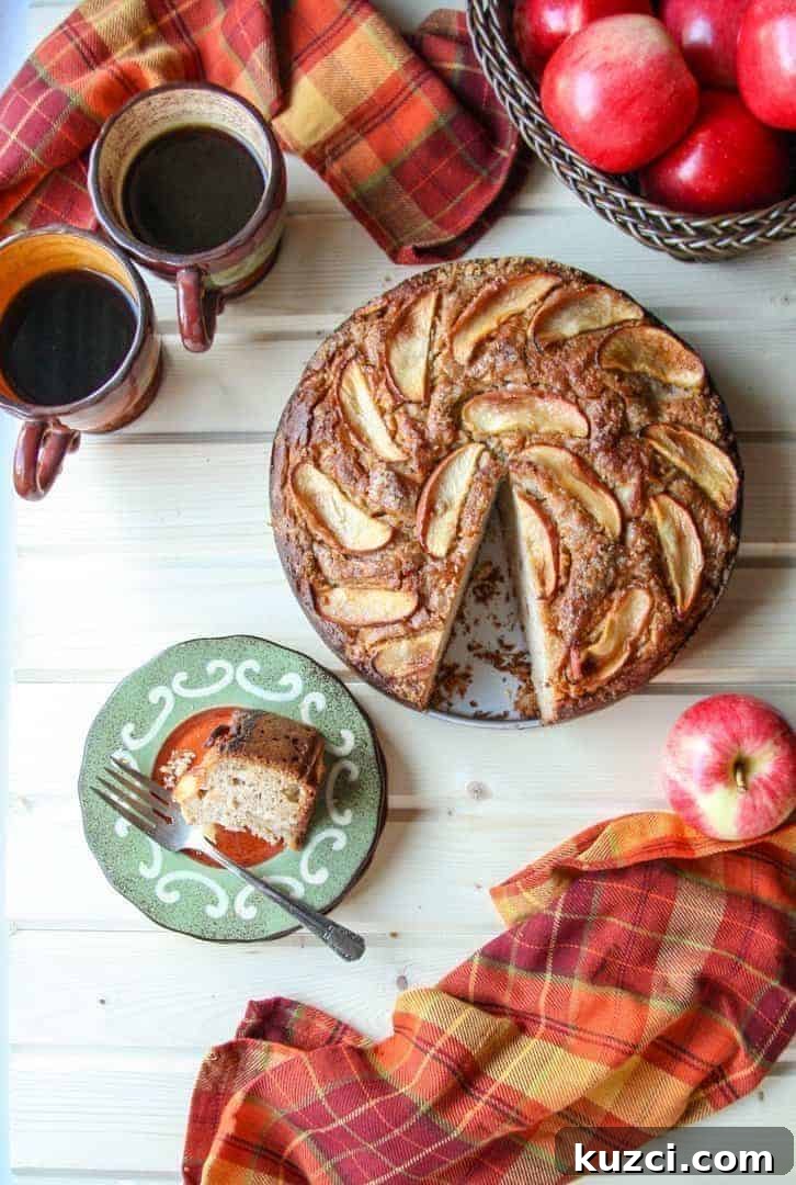 Apple Ricotta Cake with a Slice Taken Out