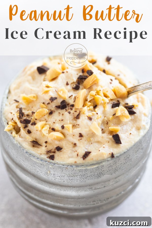 This creamy peanut butter ice cream doesn't require raw eggs or an ice cream maker. Creamy, crunchy, delicious - what more could you ask for?