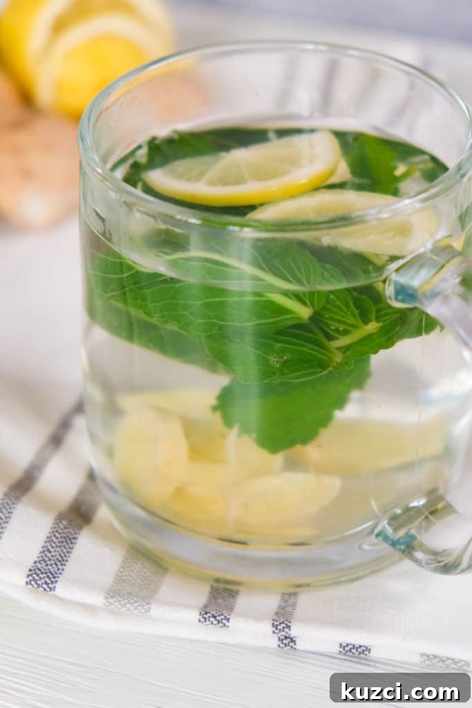Lemon ginger mint tea in a cup