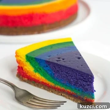 slice of rainbow cheesecake