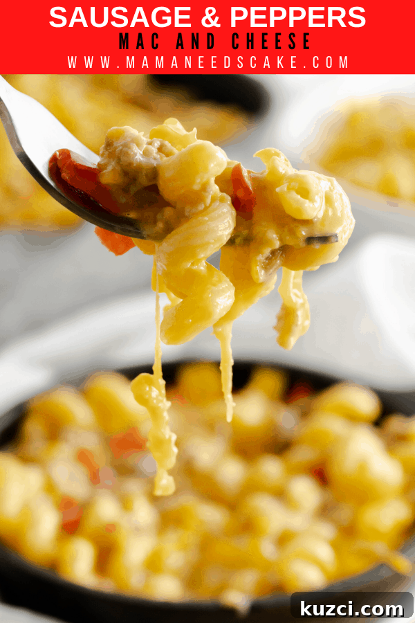 Sausage and Peppers Mac and Cheese Recipe 7 Skillet Sausage & Peppers Mac and Cheese made with ground sausage, red and yellow peppers, and Colby Jack and Sharp Cheddar Cheeses.