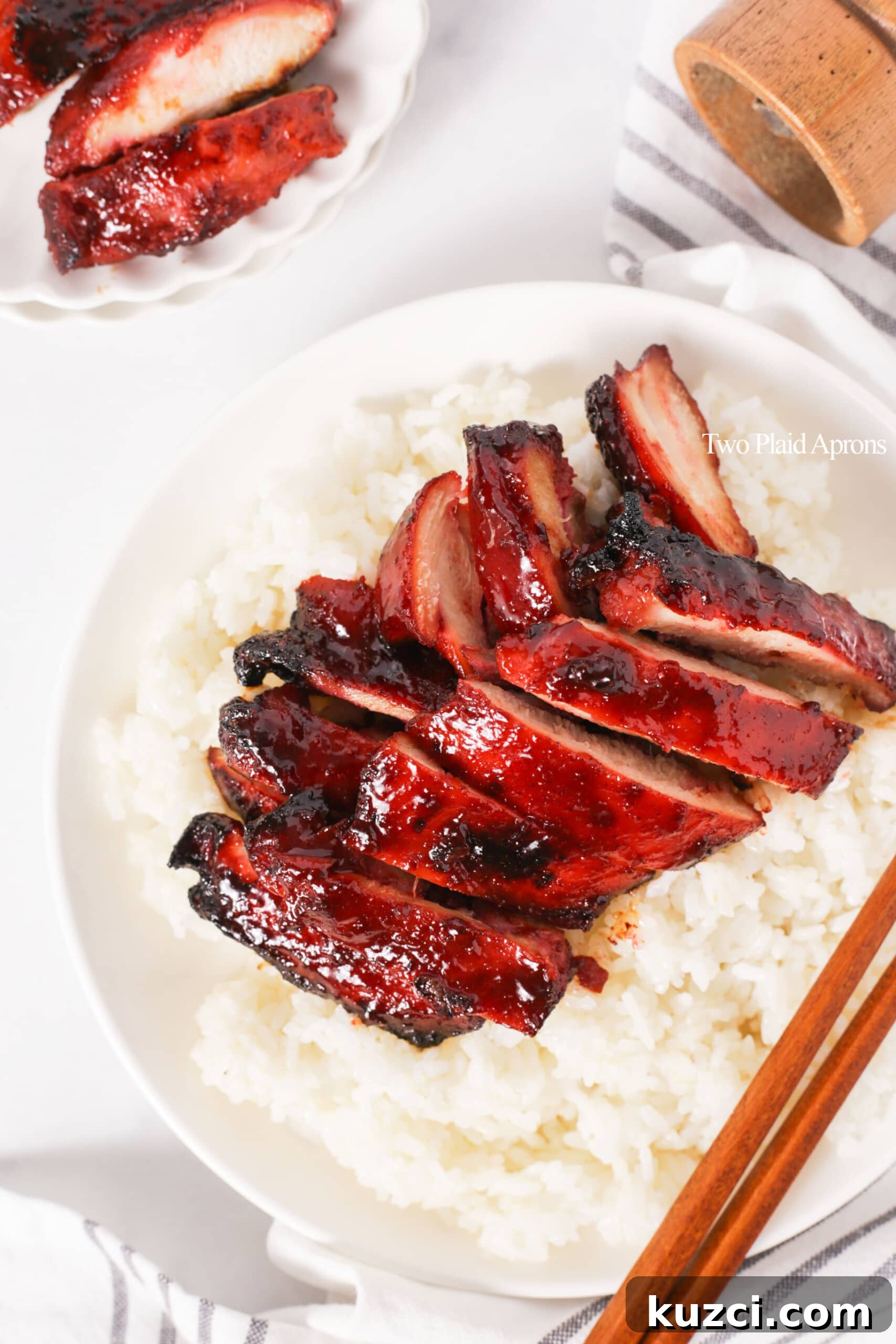 Sticky Char Siu Chicken: Cantonese BBQ Chicken Recipe 7 Top down shot of char siu chicken.