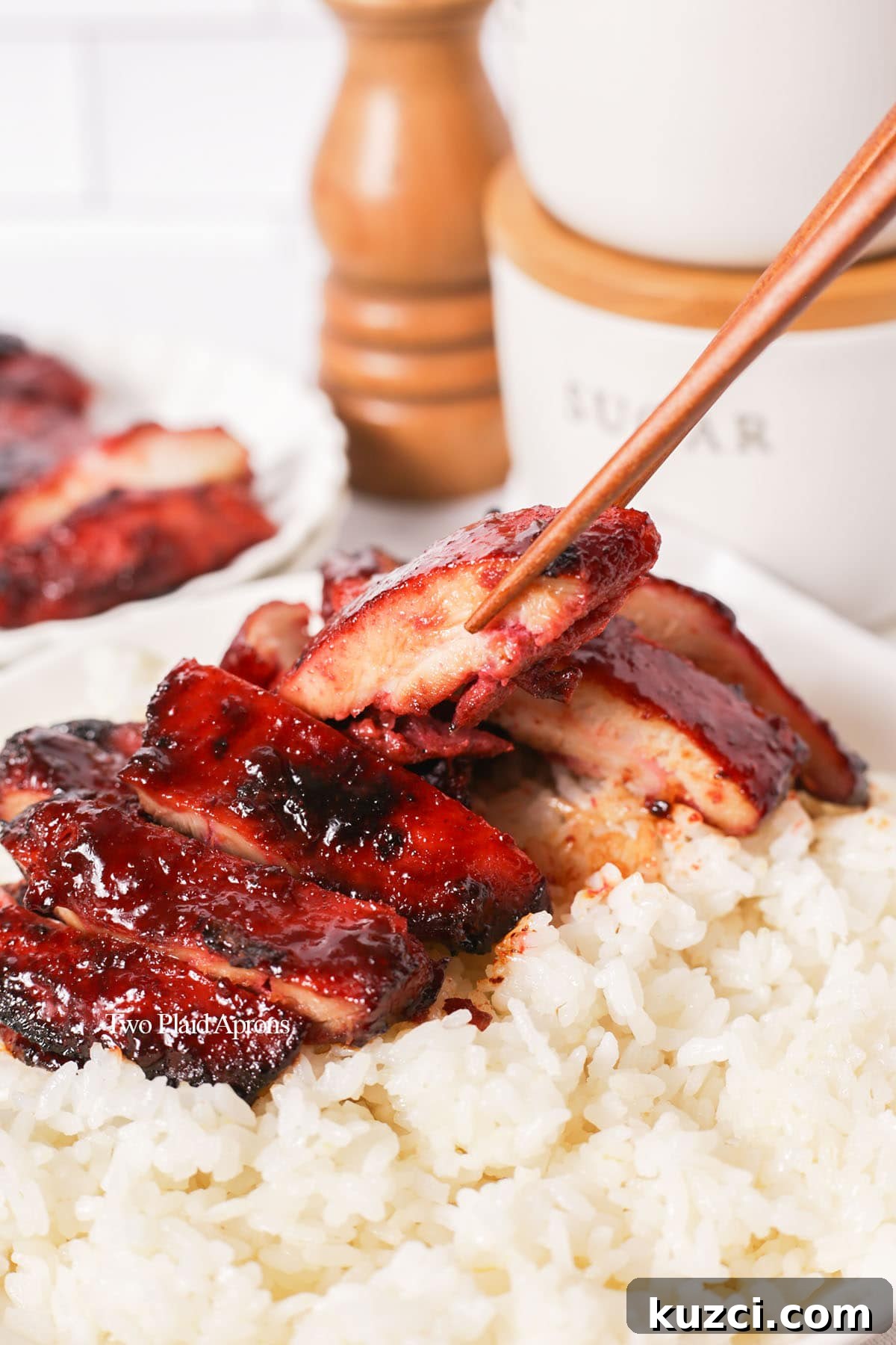 Sticky Char Siu Chicken: Cantonese BBQ Chicken Recipe 10 Picking up char siu chicken.