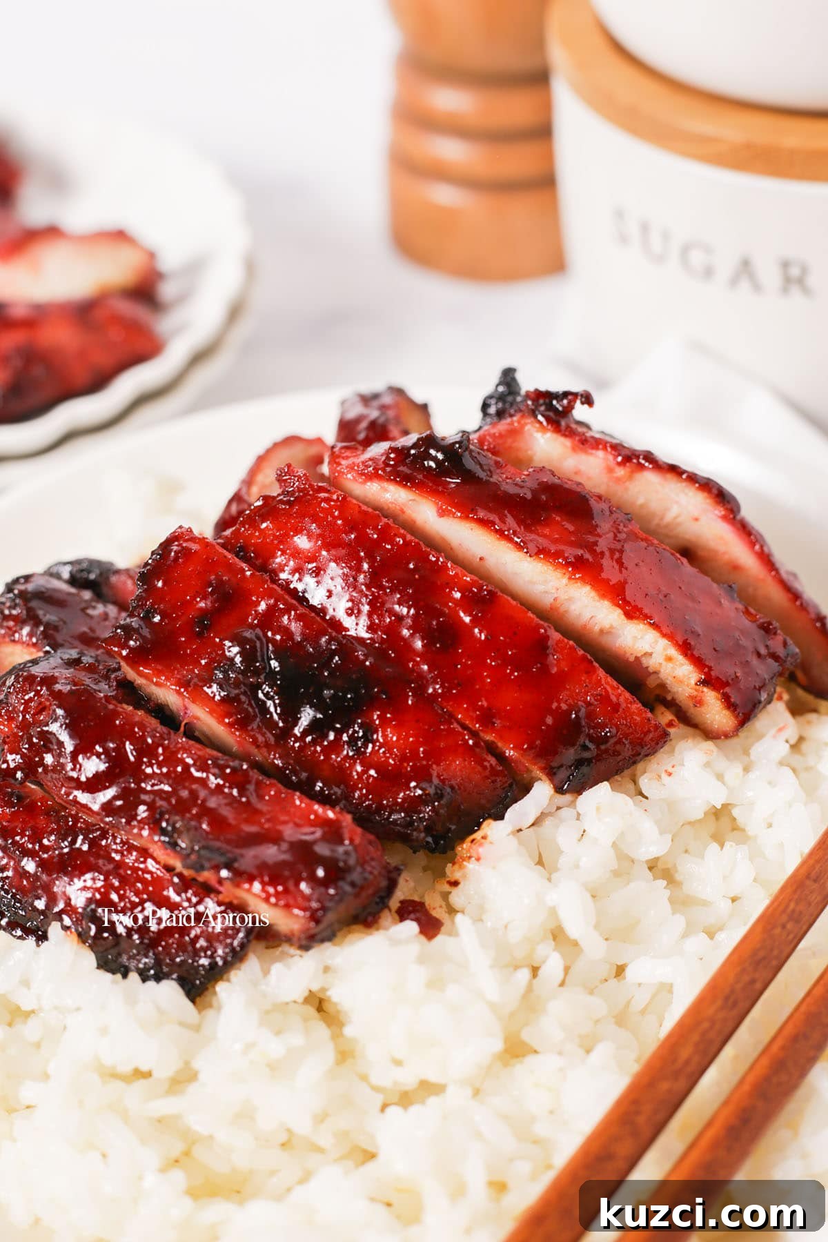 Sticky Char Siu Chicken: Cantonese BBQ Chicken Recipe 12 Close up of char siu chicken.