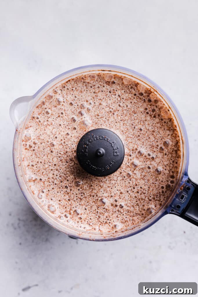 Chia seed pudding blended in a food processor.