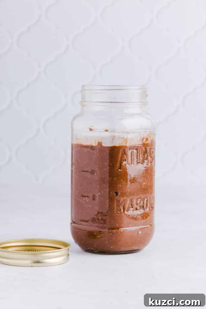 Blended chia seed pudding in a jar.
