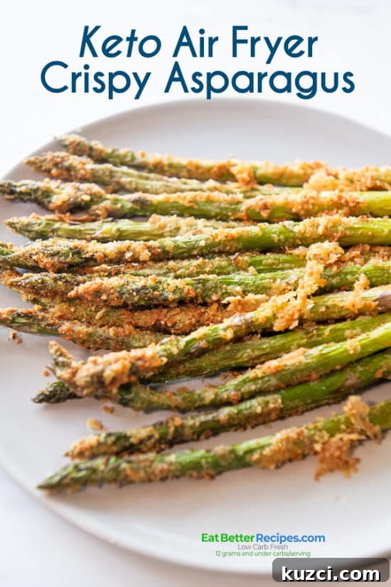 Crispy Air Fryer Asparagus Keto Recipe 3 breaded asparagus on a plate