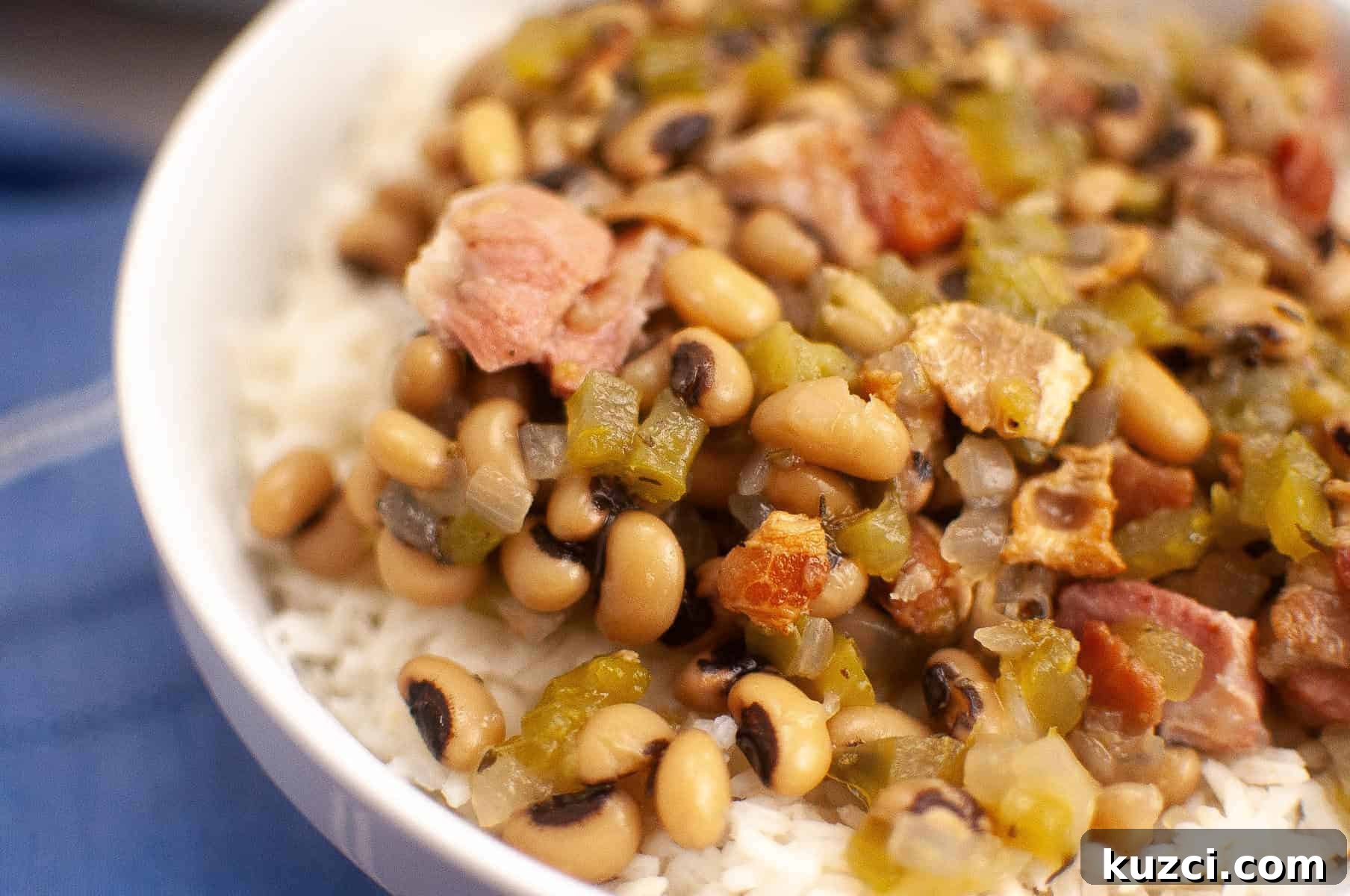 A close-up of a bowl filled with Classic Hoppin’ John.