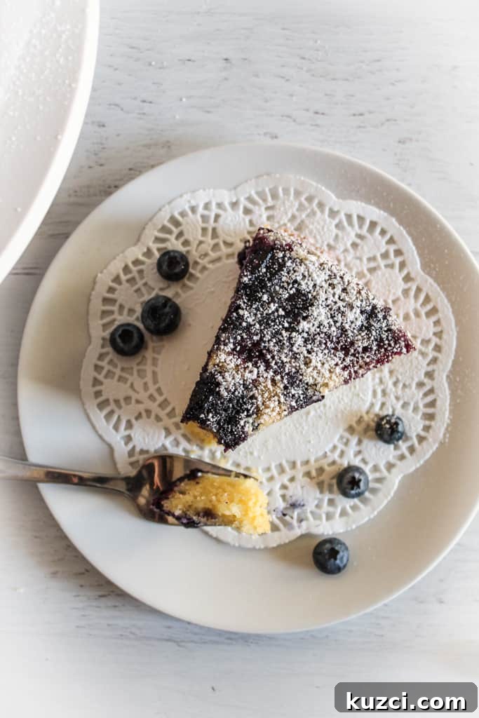 Moist Gluten Free Blueberry Cake Recipe 10 slice of blueberry cake served on a plate