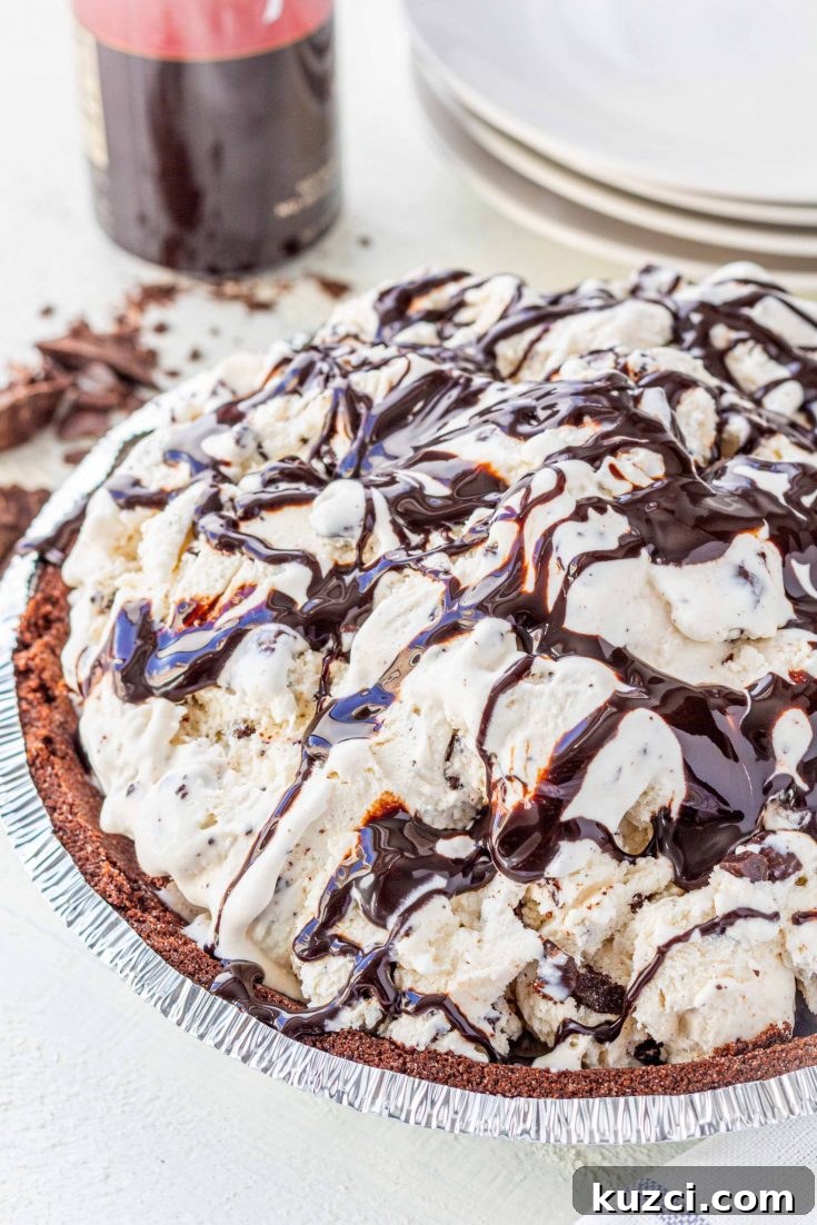 No-Bake Gluten-Free Ice Cream Pie with Chocolate Cookie Crust 5 chocolate chip ice cream pie drizzled with hot fudge sauce