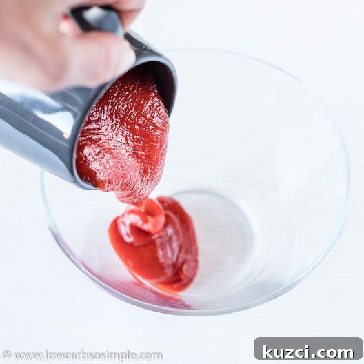 1-Minute Sugar-Free Zesty Cocktail Sauce Recipe 4 Adding 1 1/2 cups Sugar-Free Ketchup | Low-Carb, So Simple