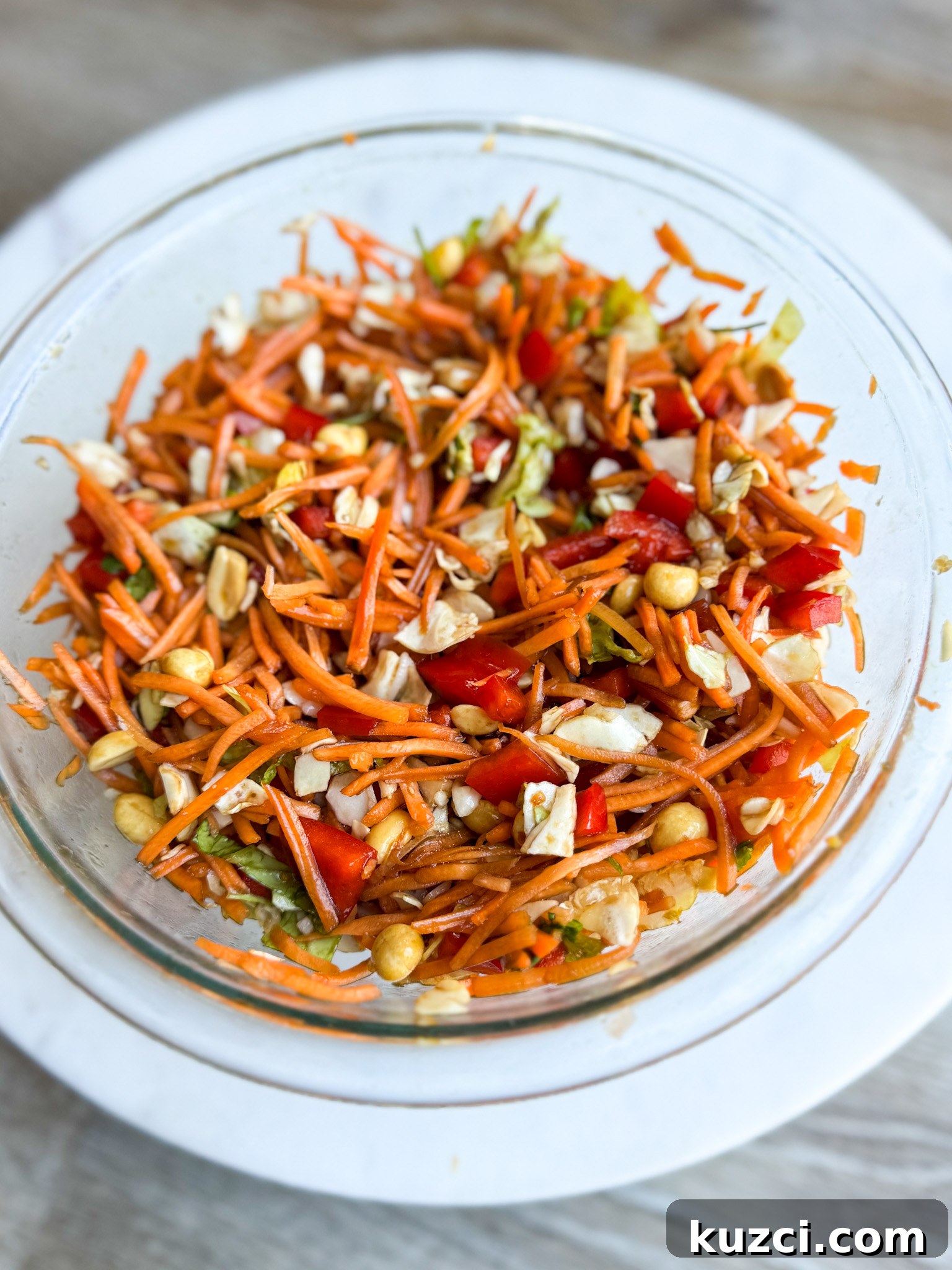 Crunchy Thai Carrot Salad with Peanut Lime Dressing 3 Close up of Thai Crunch Carrot Salad ingredients: carrots, cabbage, cilantro
