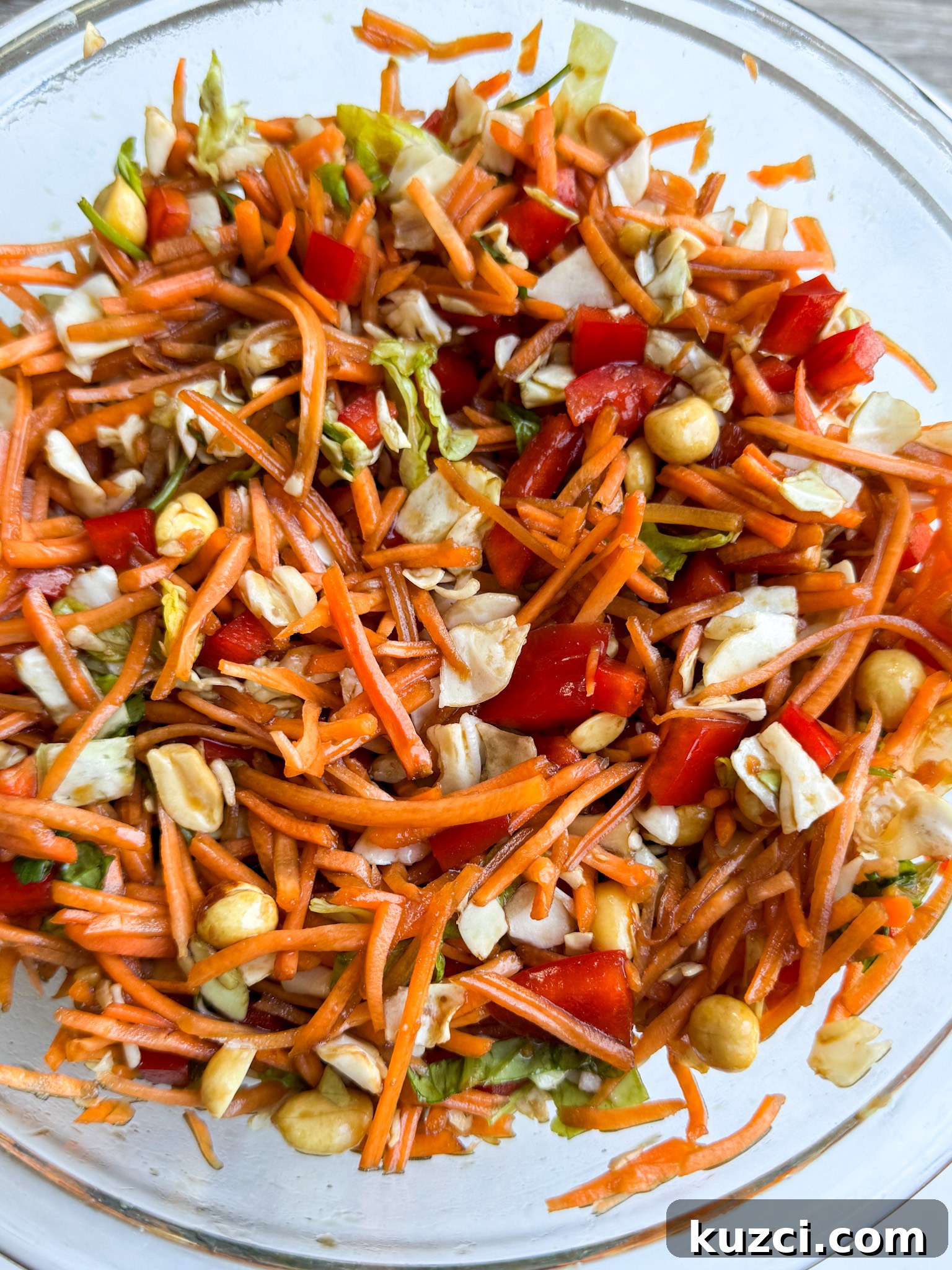 Crunchy Thai Carrot Salad with Peanut Lime Dressing 4 Dressing ingredients for Thai Crunch Carrot Salad in small bowls