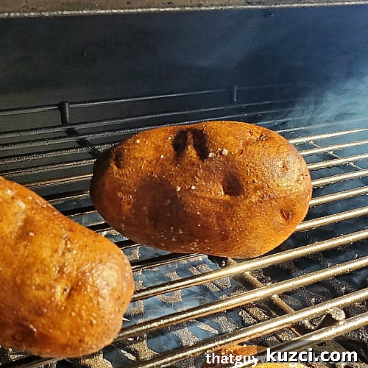 Smoked Baked Potatoes Smoking on top rack of pellet grill