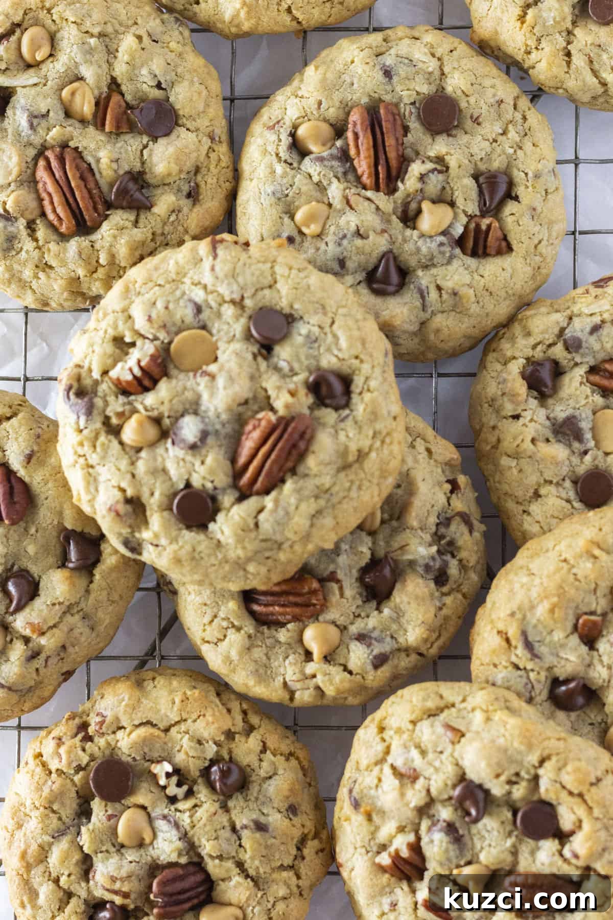 Chewy Cowboy Cookies Recipe: Soft, Chunky, Irresistible 7 Cowboy cookies on a wire rack.