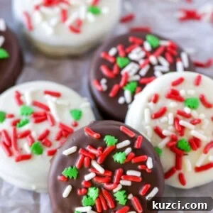 Christmas Oreos for Holiday Cookie Trays 5 Christmas Oreos recipe finished with chocolate and sprinkles.
