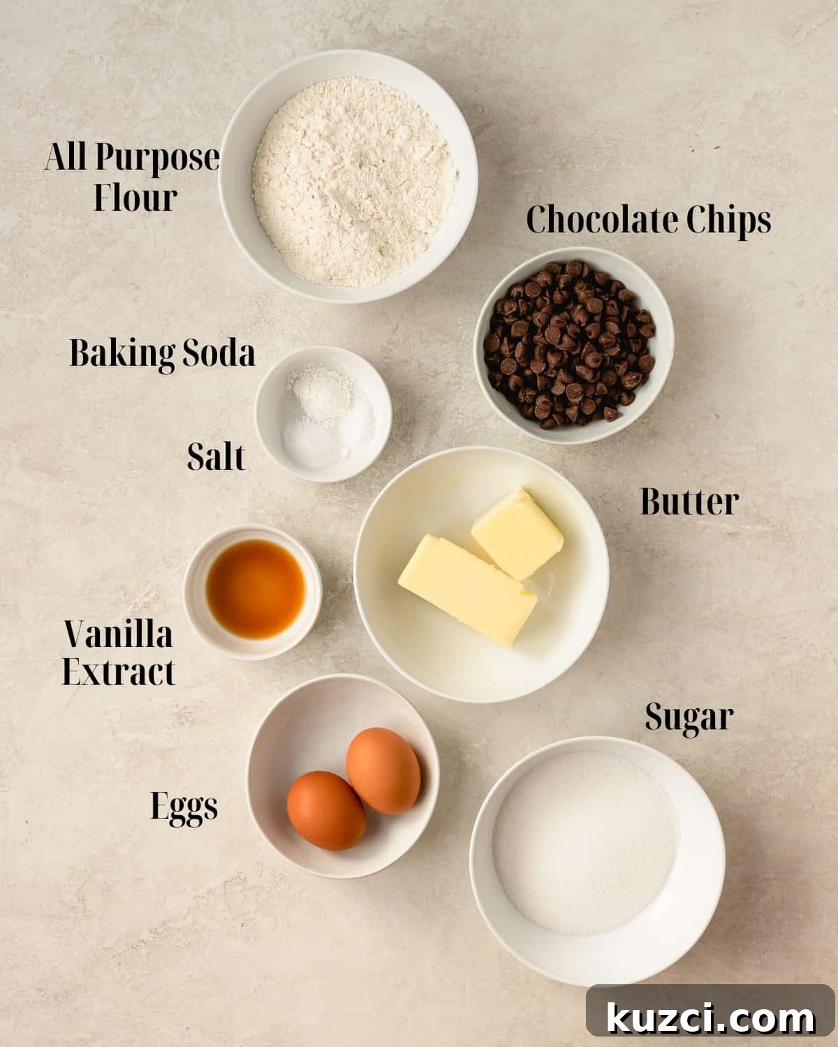 Chocolate Chip Cookies Without Brown Sugar 3 Chocolate Chip Cookies without Brown Sugar Ingredients in bowls.