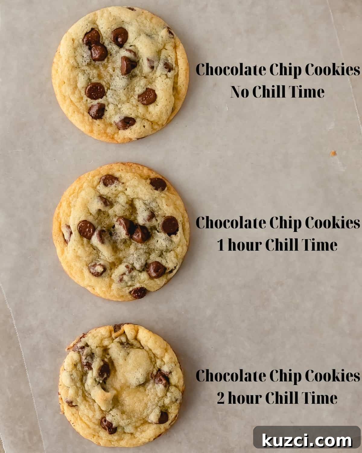Chocolate Chip Cookies Without Brown Sugar 6 Chocolate chips cookies no brown sugar chill time differences. No chill is lighter and wider. 1 hour chill time is slightly smaller and a little chewier. 2 hour chill time is smaller, denser and chewier.