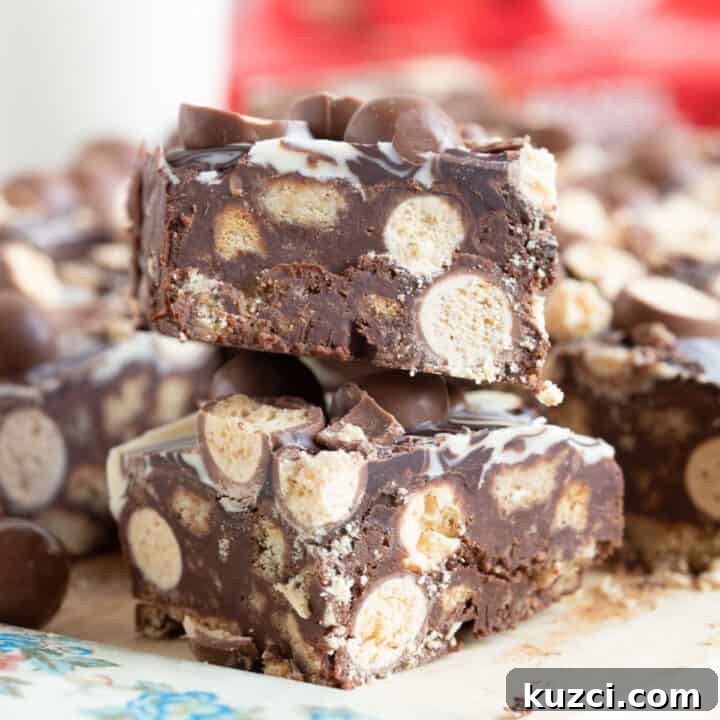 A stack of malteser tiffin bars.