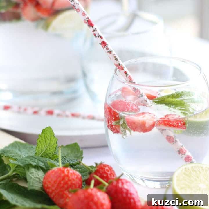 A glass of strawberry mojito.