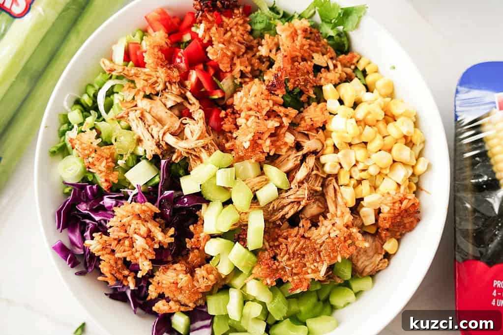 Teriyaki Crispy Rice Salad with Celery and Corn for Weeknights 2 Crispy rice salad in a bowl