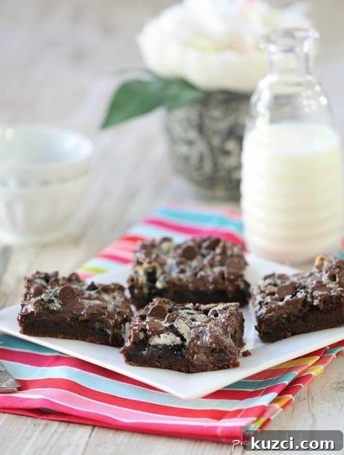 Gooey Cookies and Cream Double Chocolate Cake Bars