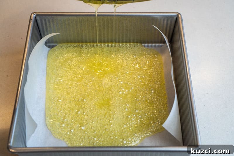 Pouring the syrup into a pan
