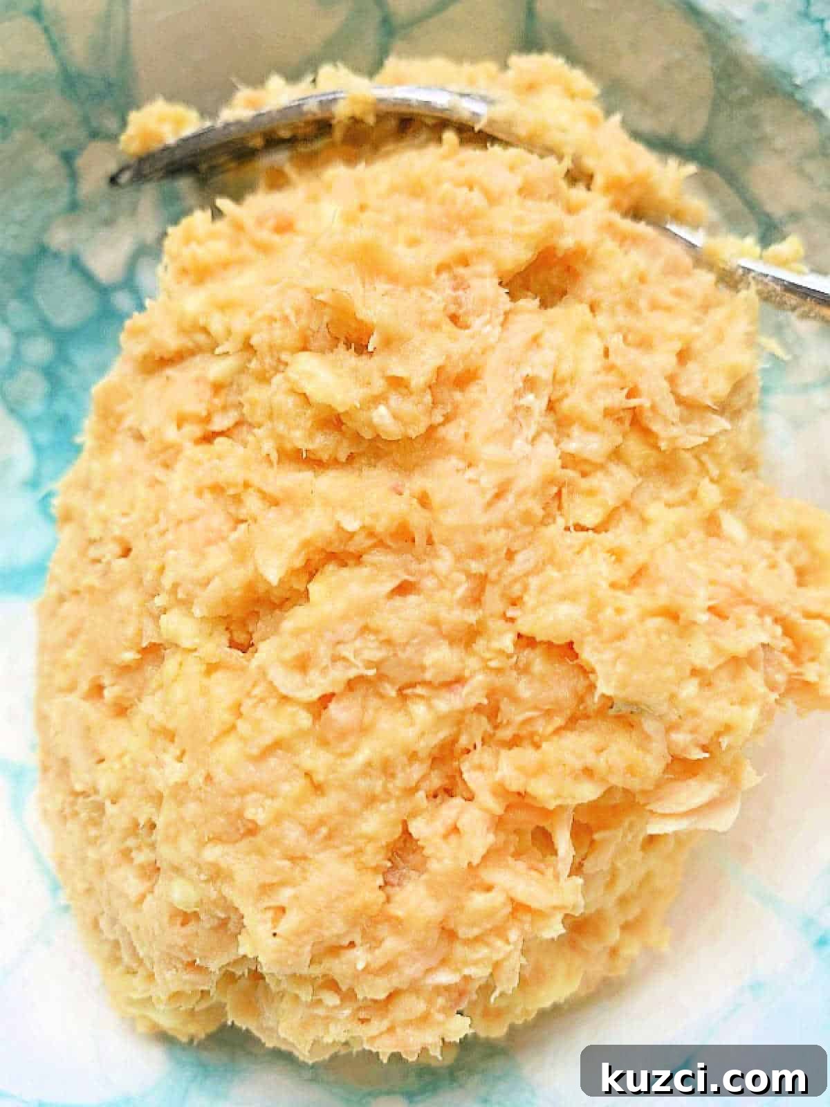 Mom's Homemade Salmon Patties Recipe 3 showing the salmon mixture before being formed into patties