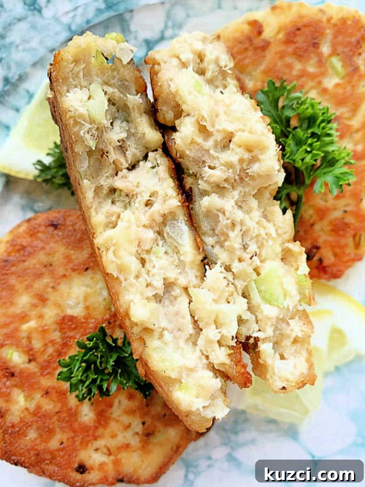 Mom's Homemade Salmon Patties Recipe 4 showing the interior of a fully cooked salmon patty