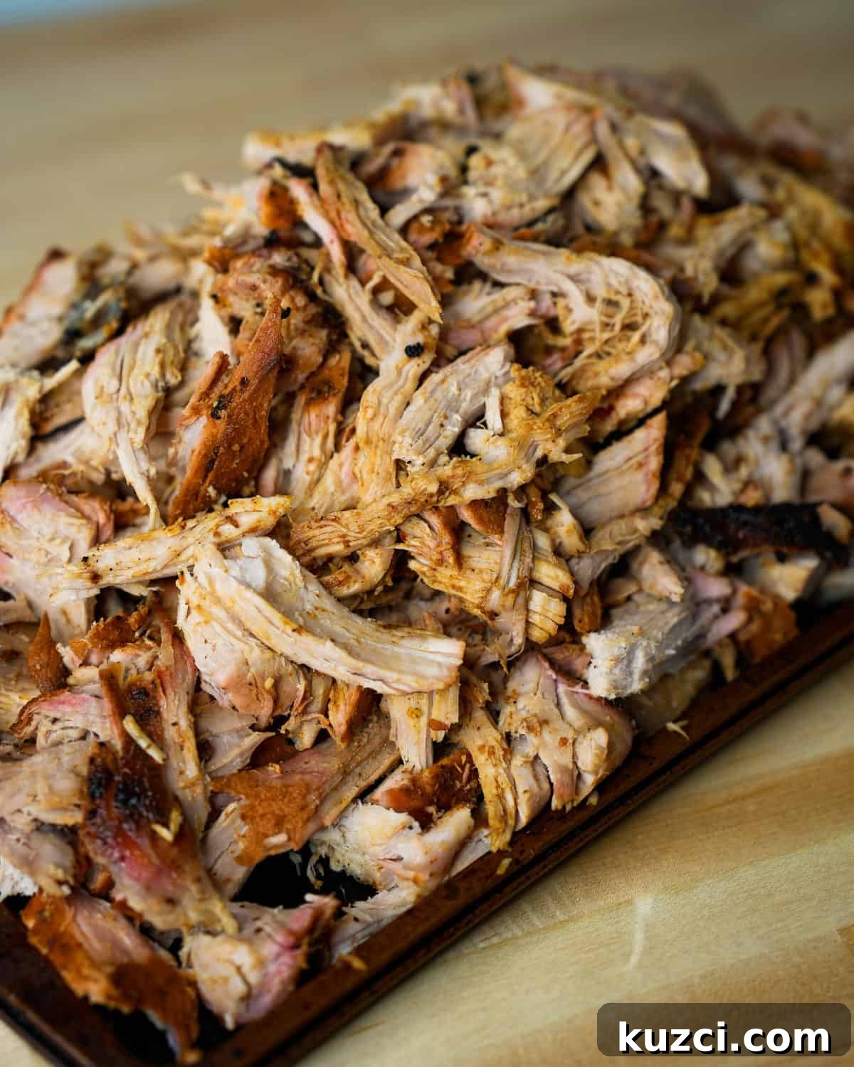 Pulled Pork Loin Nachos with Melty Cheese 5 The pork loin meat after it's been pulled.