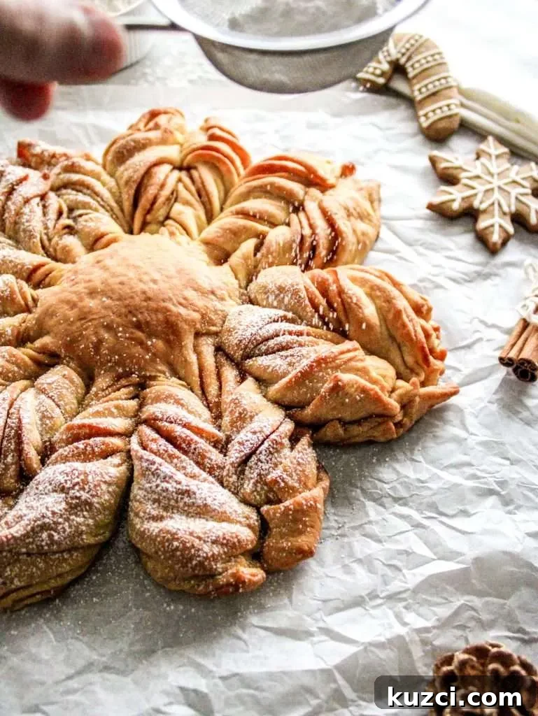 Pull-Apart Star Bread Recipe 5 star bread dusting powdered sugar overtop