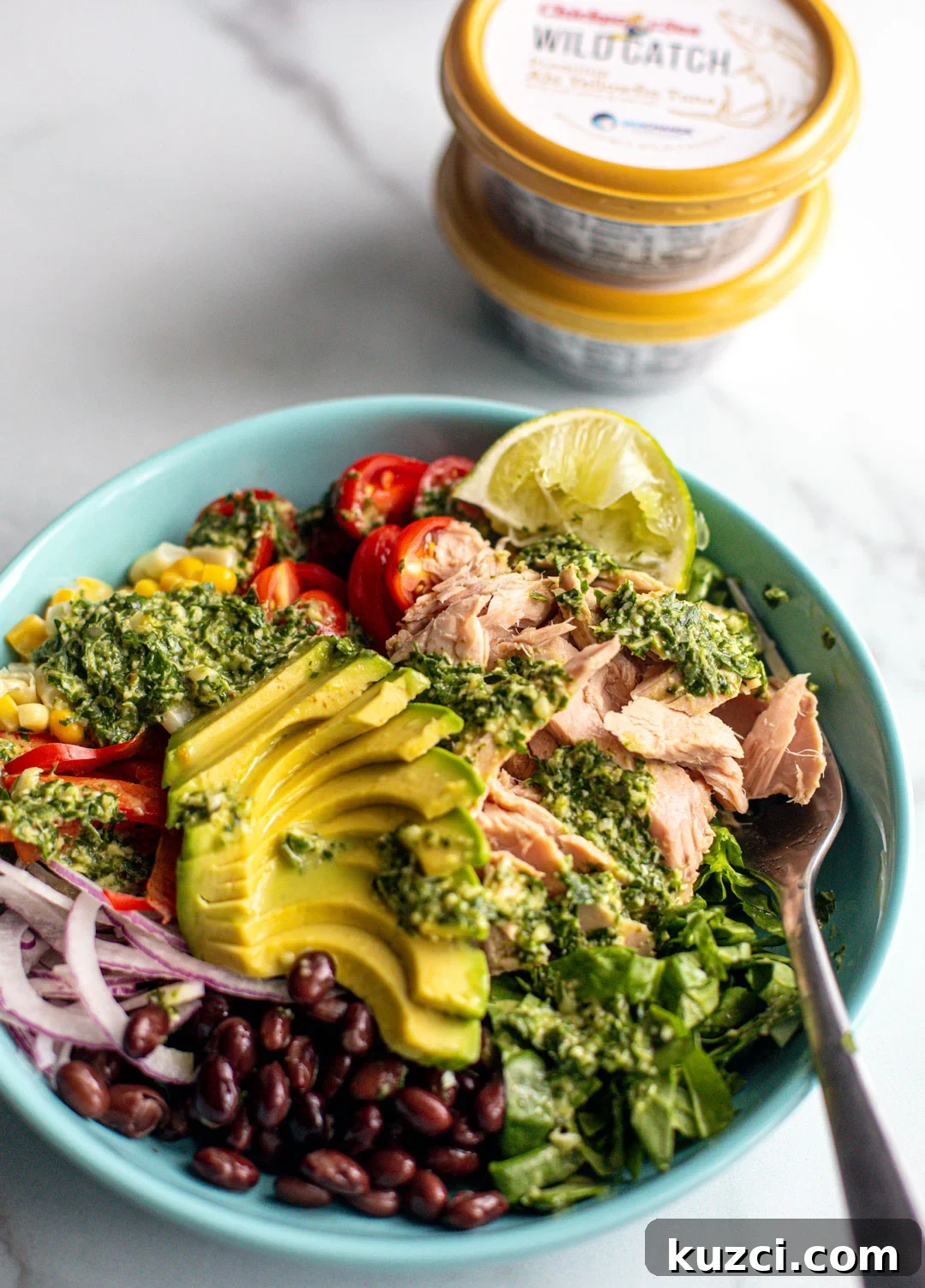 Vertical shot of Southwest Tuna Salad.
