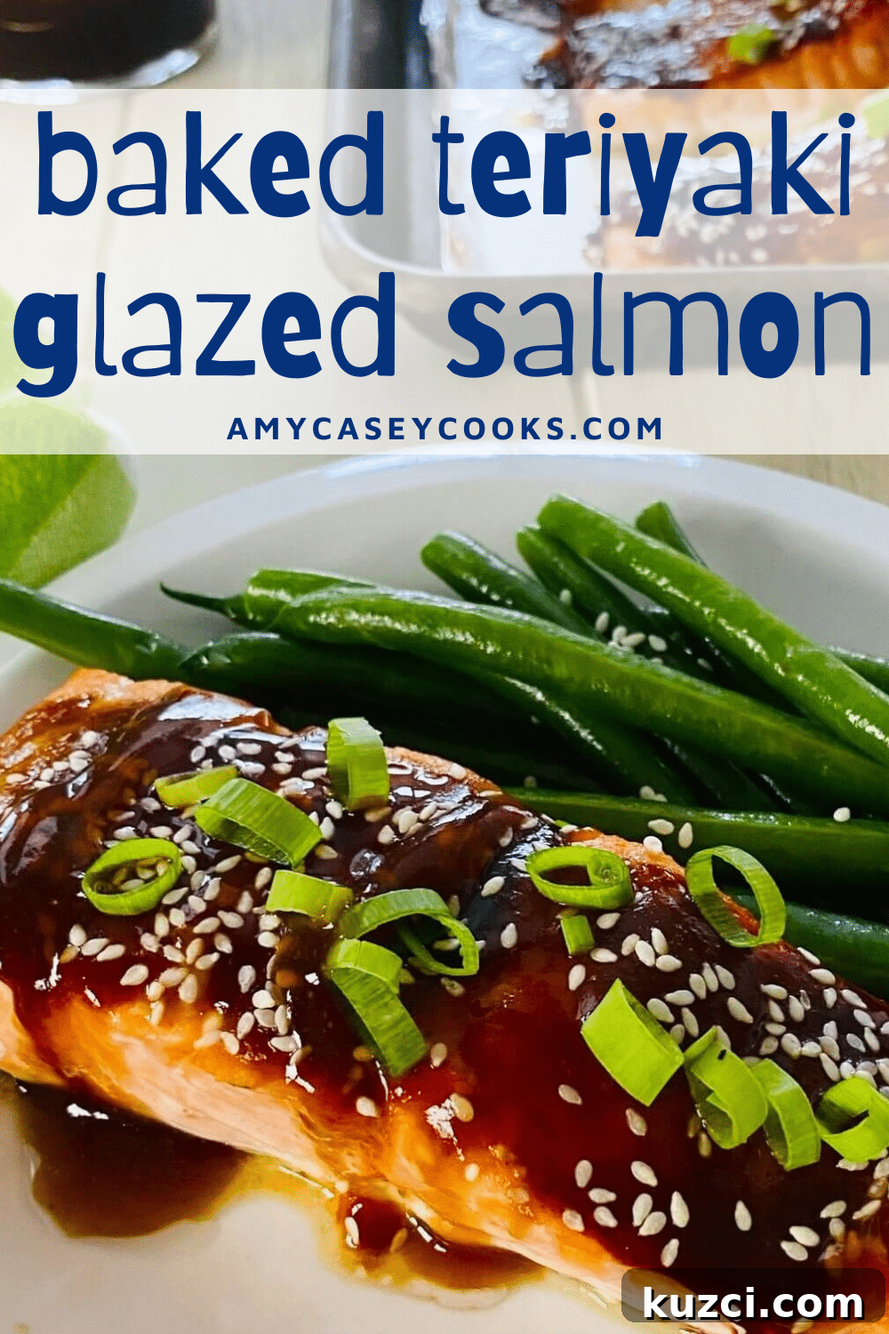 Oven-Baked Teriyaki Salmon with Hoisin, No Marinating 12 teriyaki glazed salmon with green beans.