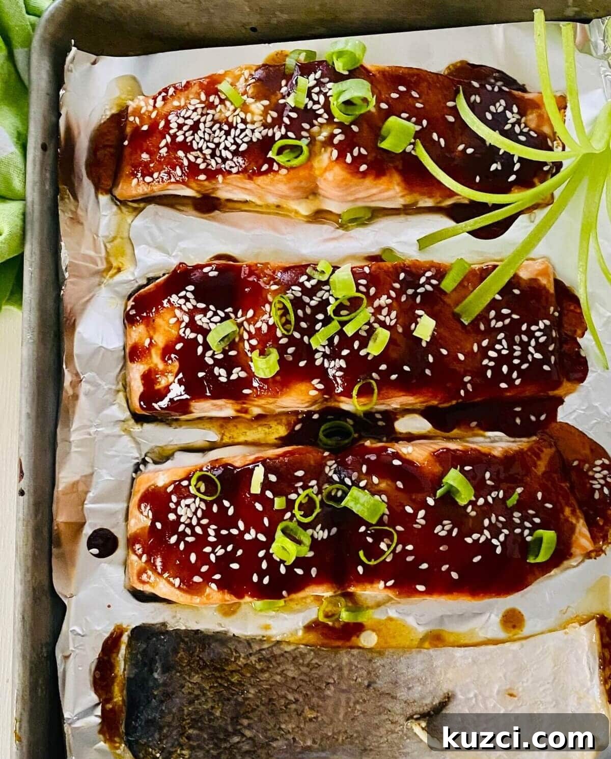 Oven-Baked Teriyaki Salmon with Hoisin, No Marinating 3 3 pieces of salmon and skin.