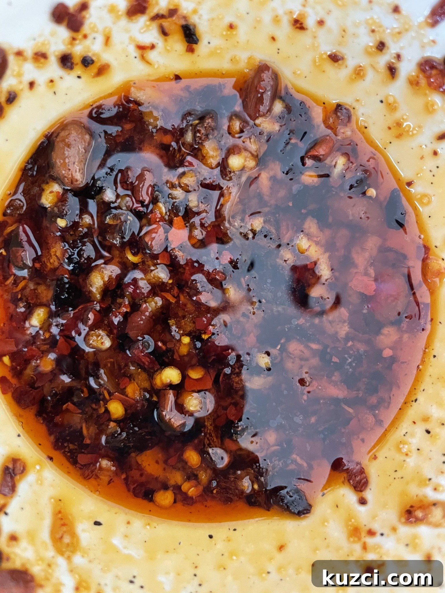 Warmed garlic chili oil