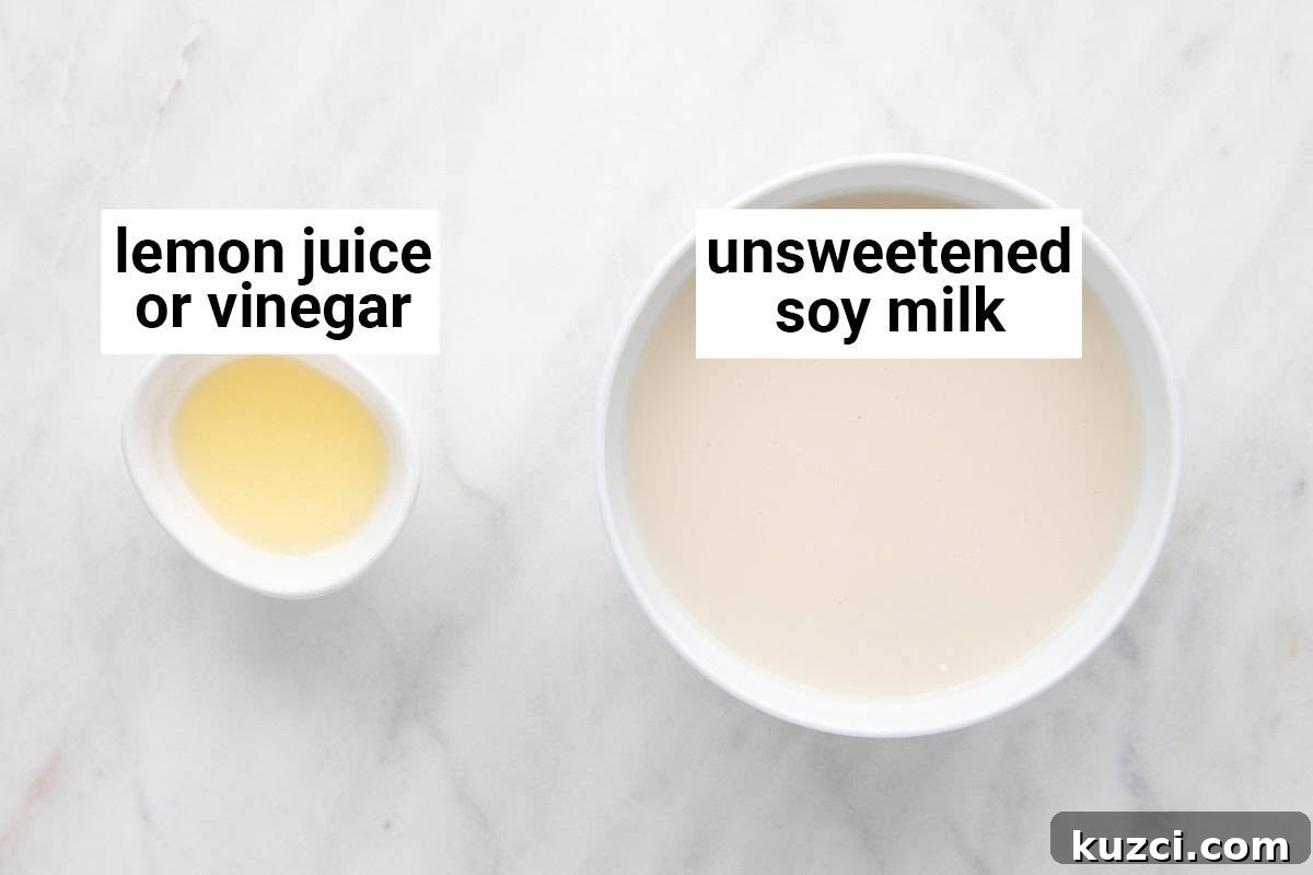 Ingredients needed to make vegan buttermilk.