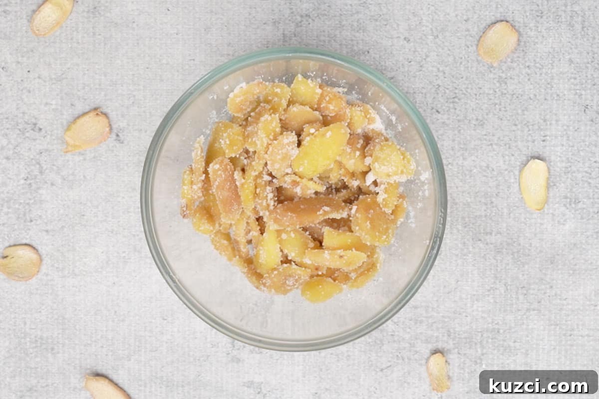Homemade Crystallized Ginger Candy 13 Ginger pieces tossed well with sugar.