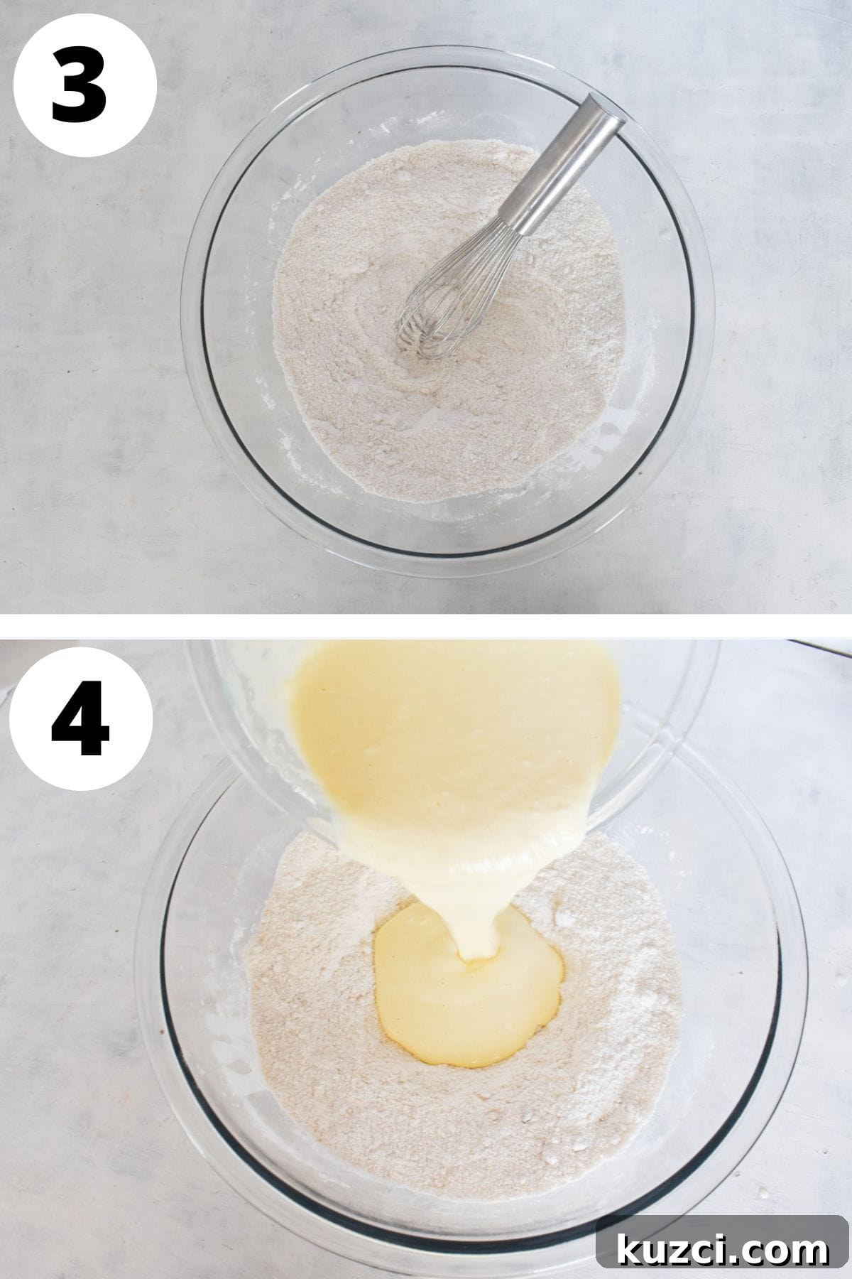 dry ingredients mixed together before wet ingredients are added.