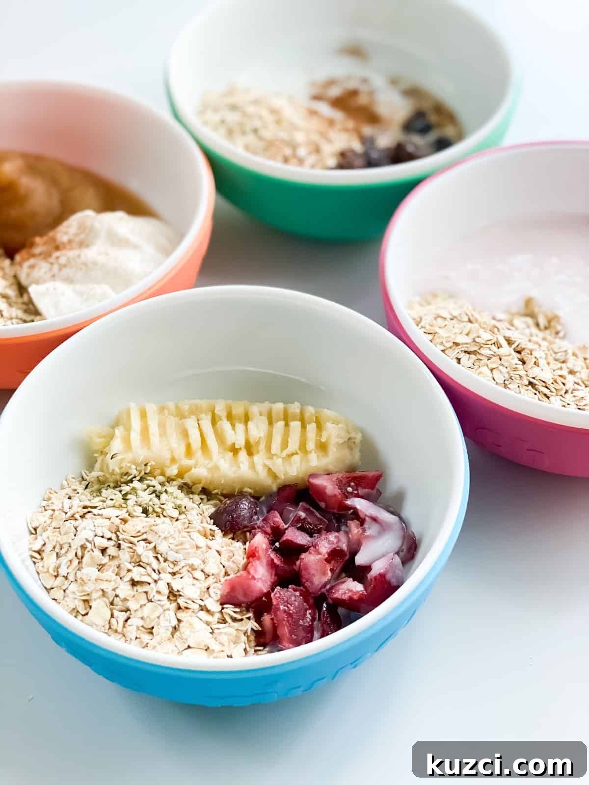18 Toddler Breakfast Ideas from a Registered Dietitian 4 oatmeal with banana and cherries for toddlers