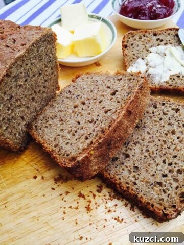 A slice of sourdough rye and ground linseed bread