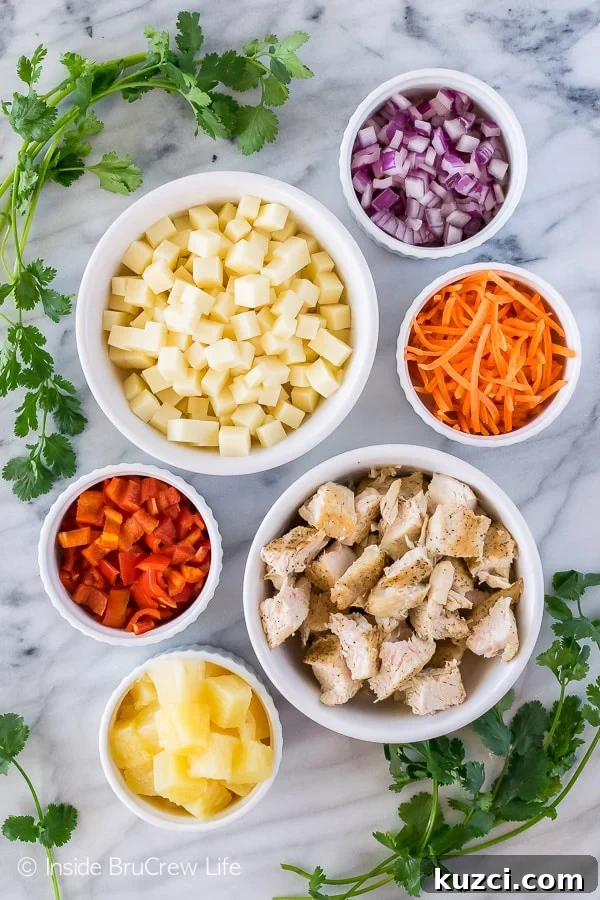 Pineapple Sriracha Chicken Salad - fresh veggies and a sweet and spicy dressing make this salad recipe a keeper! Pineapple Sriracha Chicken Salad - fresh veggies and a sweet and spicy dressing make this salad recipe a keeper!