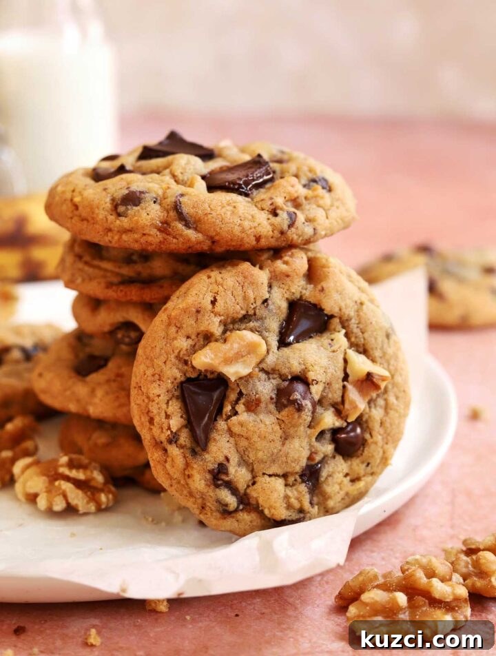 stack of chocolate chip banana bread cookies