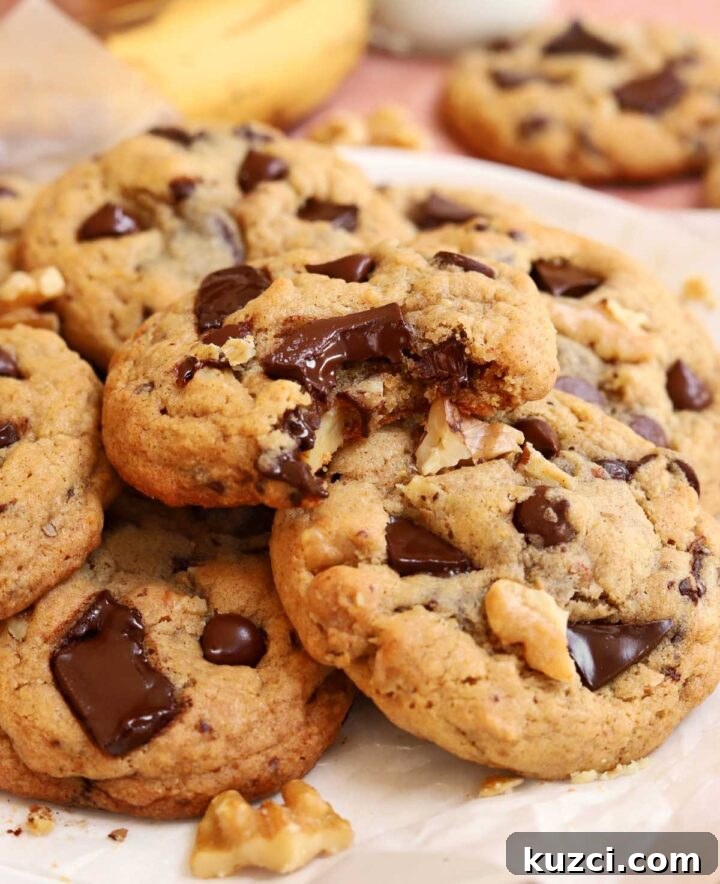 chocolate chip banana bread cookies with bite