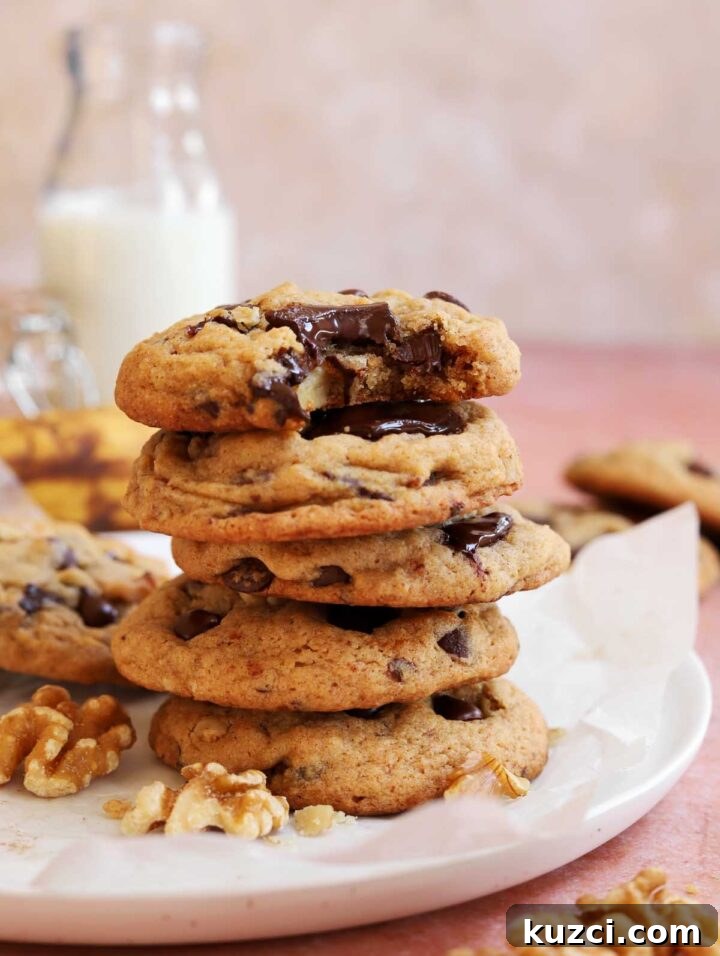 stack of chocolate chip banana bread cookies