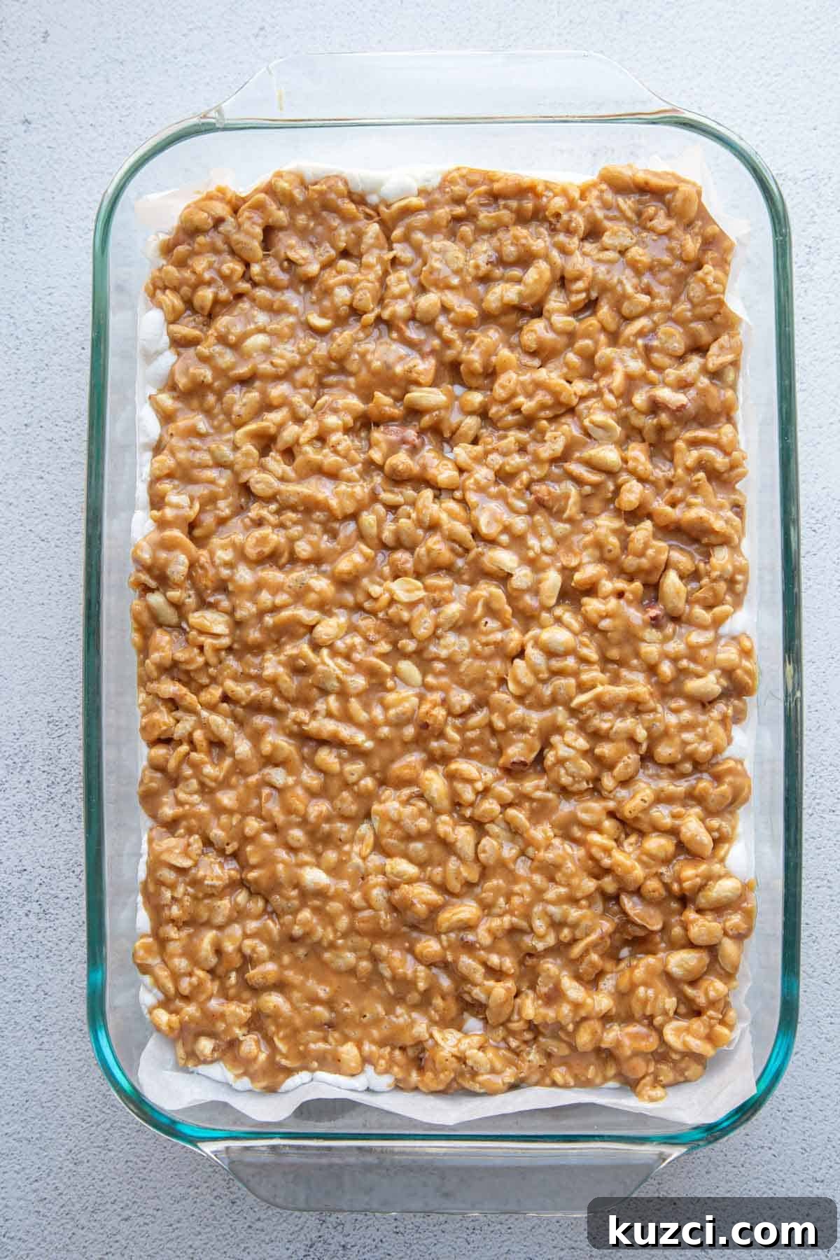 peanut mixture on in a glass dish.