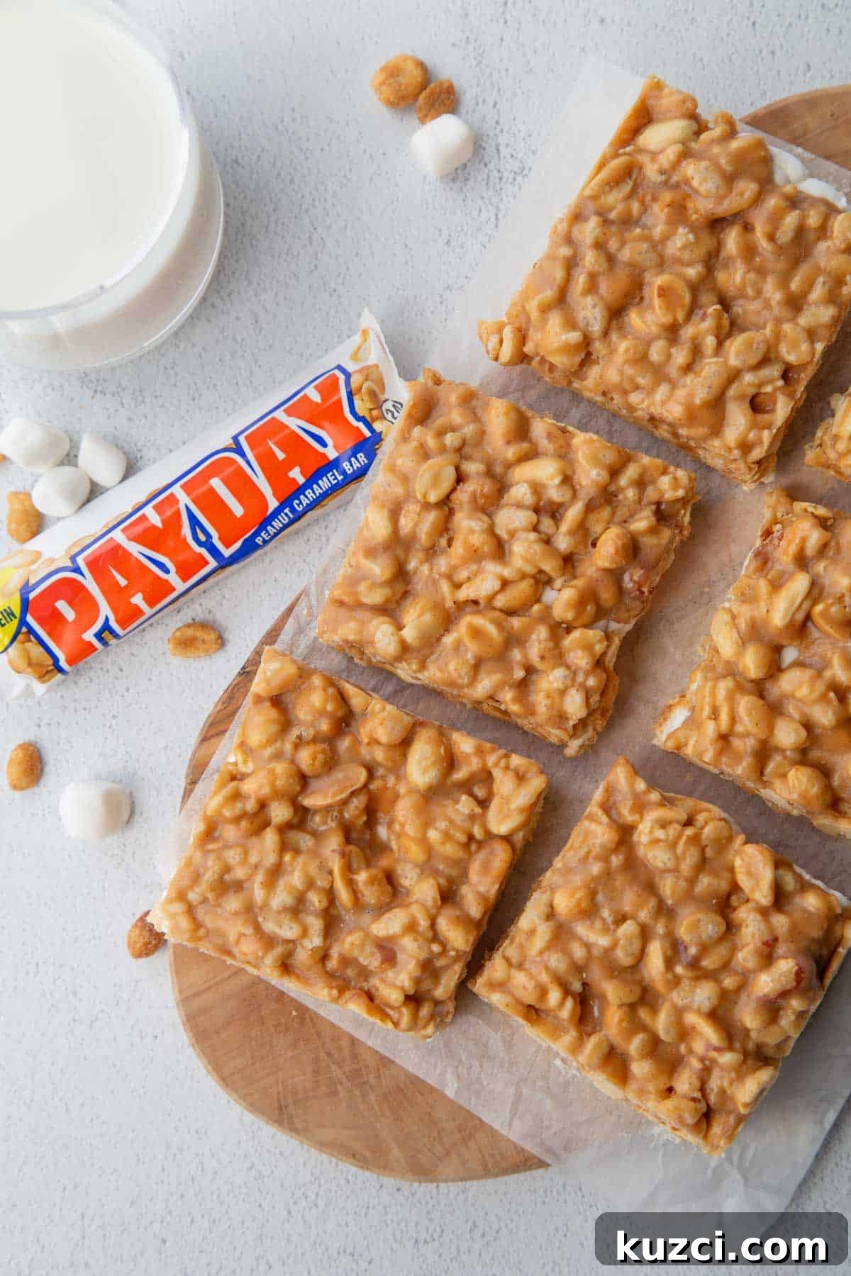 pay day cookie bars next to a pay day candy bar.